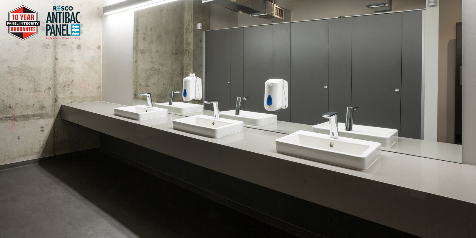 Durable Resco toilet cubicles fit aesthetic in Mediaworks’ floor refurbish.